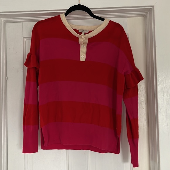 Joie Cashmere Inghin Striped Ruffle Rugby Sweater - Picture 2 of 7